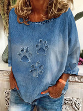 Damen Denim Pfote Langarm T-Shirt